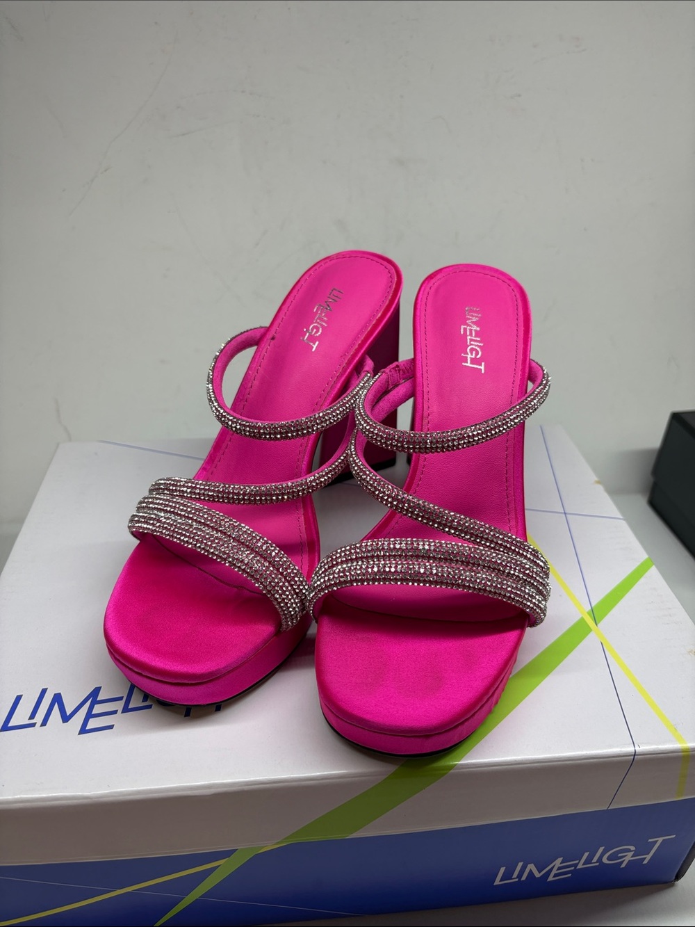 Limelight Fuchsia Jeweled Strappy Slide Heels